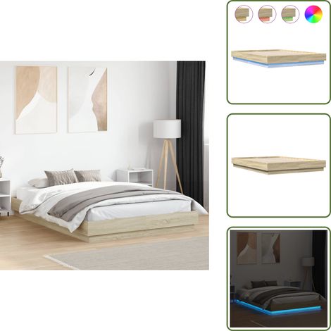 Letto con doghe - vidaXL Giroletto con Luci LED Rovere Sonoma 160x200 cm - Letto con luci LED RGB