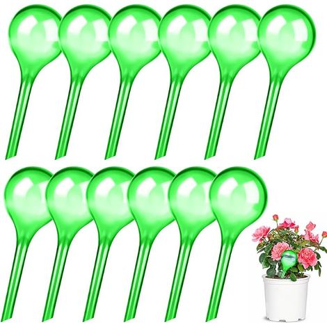 Lot de 12 boules d'arrosage pour plantes, 70 ml, petites plantes - Système d'irrigation automatique - 13 x 5 cm - Distributeur d'eau pour l'intérieur et l'extérieur (vert) (1/5)