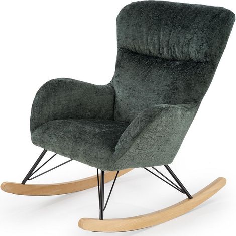 Rocking Chair en tissu vert avec pieds en bois et métal noir Heather (1/5)