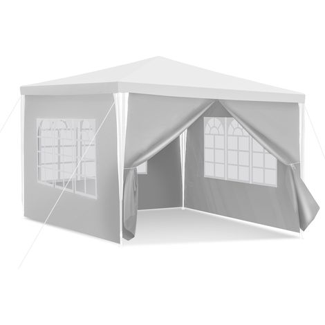TolleTour Pavillon Partyzelt für Gartenpartys & Feiern, regen- und winddicht, mit Seitenwänden 3x3m Weiß