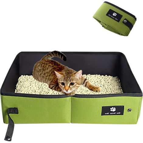 Vtizikl Bac à litière pliable pour chat - Bac à litière portable, doux, durable, étanche, pour intérieur, maison, voyage, vert, 45 x 35 cm (1/4)