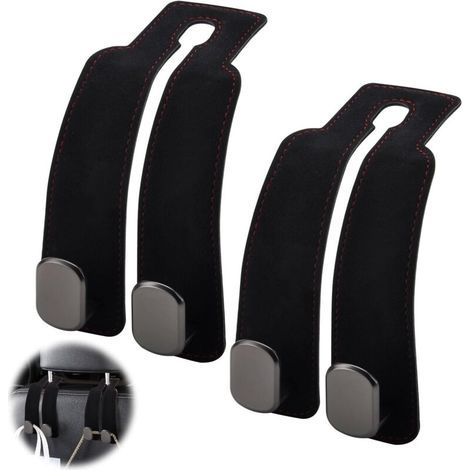 Set de 2 ganchos para reposacabezas de coche, Ganchos universales para asiento de coche, soporte con gancho para reposacabezas del asiento trasero, accesorios interiores de coche, percha (negro) (1/4)