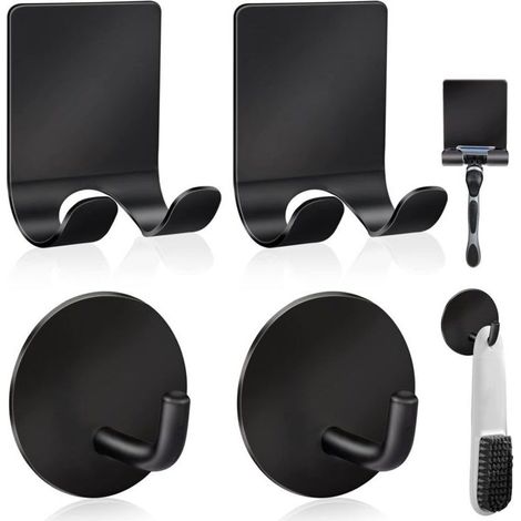 Rasiererhalter aus Edelstahl für die Dusche + hochwertige, wasserfeste und langlebige Klebehaken für Handtücher, Jacken und Hüte (2er-Set) – Schwarz