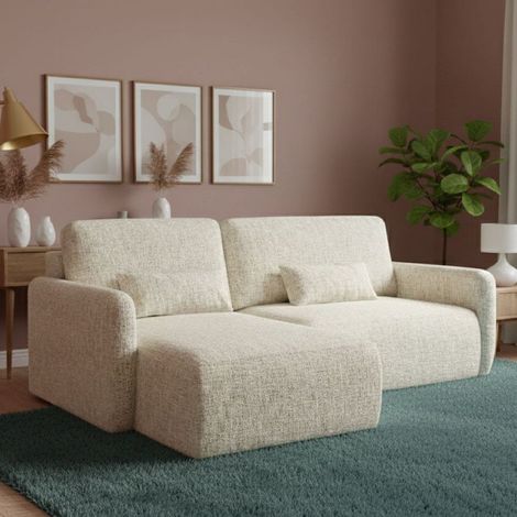 Sofa-Bett mit Ottomane Pagno, Stauraum, verstellbar, wendbar, 207x148 cm Hellbeige (1/5)