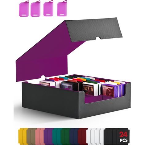 Boîte de Rangement pour Cartes à Collectionner, Peut Contenir Plus de 2 400 Cartes, Boîte avec 4 Bouchons, Organisateur de Cartes pour Cartes TCG PTCG Noir et Violet (1/5)