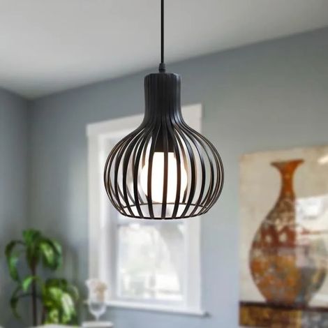 Lampe Suspension - - E27 - Métal Noir - Style Industriel - Vintage - 1 Ampoule (1/4)