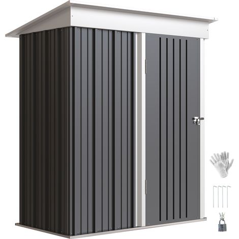 Gartenschuppen, Outdoor-Geräteschuppen aus Wellstahl, Wanddesign, verstellbare Regalböden, verschließbare Tür Dunkelgrau