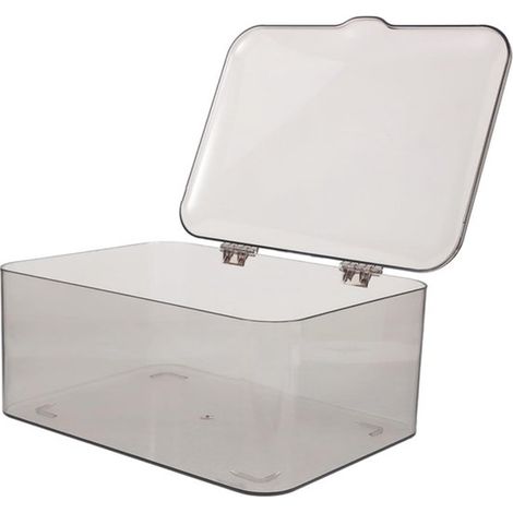 Boîte à pharmacie avec couvercle à charnière - Boîte de rangement - Conteneur de rangement - Boîte de bureau - Boîte à pharmacie transparente - PET - Gris translucide (1/5)