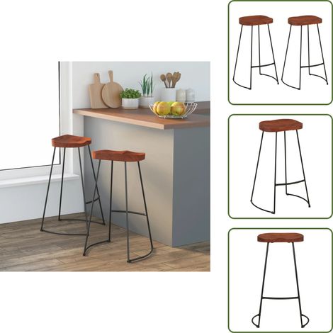 Tabourets de bar Gavin lot de 2 50x40x78cm bois massif manguier - Tabouret De Bar - Tabouret De Comptoir - Mobilier De Cuisine - Décoration Intérieure - Design Rétro (1/5)