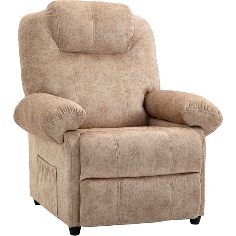 Poltrona Relax Reclinabile Manuale in Tessuto con Poggiapiedi Estraibile e Tasca Laterale, Beige (1/5)