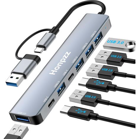 Hub USB 3.0,Hub USB C,7-en-2 Multiprise USB avec 1 Port USB 3.0 5Gbps Haute Vitesse/2 Ports USB-C/4 Ports USB 2.0,USB hub Compatible avec PC,MacBook/Pro/Mini,iMac,Surface,Ordinateur Portable,Tablette (1/5)