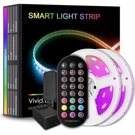 Ruban Led 20M,Bande Led 5050 RGB, Led Ruban Lumineuse Flexible Multicolore avec Télécommande 24 Touches, Utilisé pour la Décoration de Maison de Chambre à Coucher (1/5)