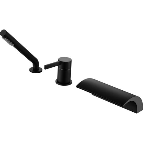 SUMERAIN Mitigeur de Baignoire Sans Plomb avec Bec Cascade et Douchette, Mitigeur Double Fonction, Noir Mat (1/5)