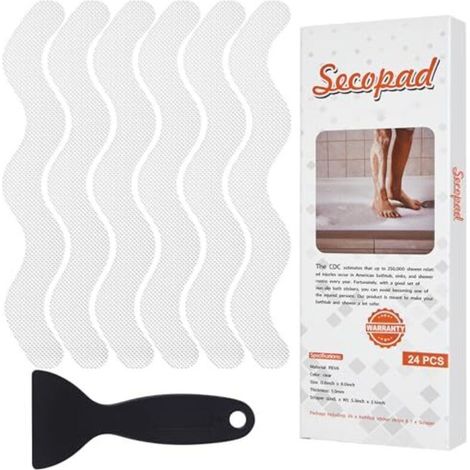 Autocollants de Douche antidérapants 24 PCS Bandes de Baignoire de sécurité Autocollants adhésifs avec grattoir de qualité supérieure pour escaliers de Douche de Baignoire (Transparent) (1/4)