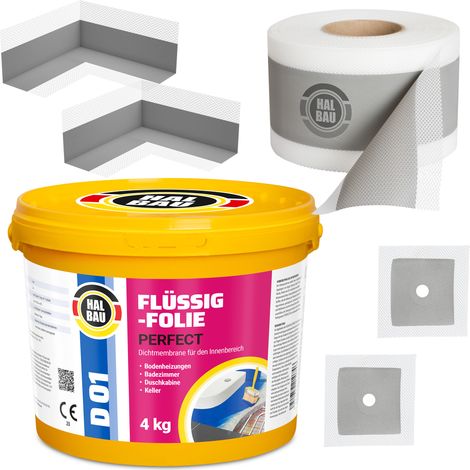 HALBAU Dichtset für Duschabdichtung Bad Abdichtung Dichtband Flüssigfolie 4kg H02 (1/5)