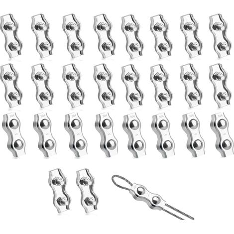 Drahtseilklemme M3, 24 pièces, acier inoxydable 304, pour câble acier 3mm, 34mm x 6mm (1/4)