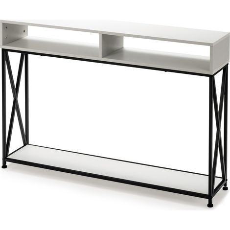 Tavolo da parete a 2 livelli con mensola aperta e scompartimenti, Tavolino da divano per salone Bianco (1/4)