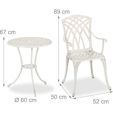 Set mobili da giardino tavolo e 2 sedie compatte design rustico terrazzo balcone 67 x 60 cm in alluminio fuso grigio 130016726