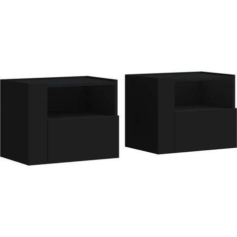 Set di 2 comodini da parete con cassetto e vano a giorno 45 x 30 x 35 cm in legno ingegnerizzato nero DEC036100