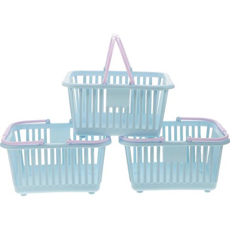 Lot de 3 petits paniers à jouets en plastique avec poignées, paniers de bureau compacts pour petits objets-16X13X8CM-Sky-blue (1/3)