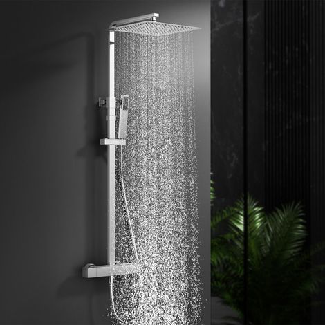 Duscharmatur Komplettset mit Thermostat Chrom - Duschsystem aus Edelstahl mit 30x30CM Kopfbrause - Regendusche Dusche Komplett Eckig Duschset für Modernes Badezimmer