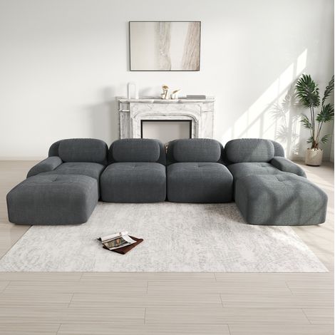 Divano angolare modulare 388x178x75 cm grigio in velluto a coste senza montaggio con braccioli ergonomici (1/5)