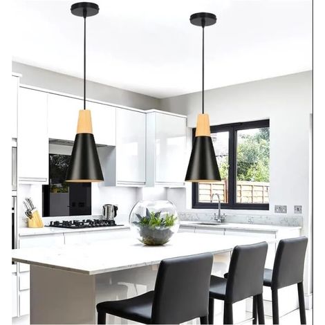 U-do 2pcs Lustre Industriel Salon Noir,Lampe Suspension Vintage Reglable en Métal pour Salon Chambre (1/4)
