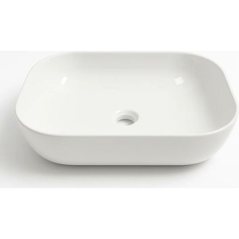 Lavabo da appoggio ceramica bianco rettangolare arredo bagno 50,5x40,5x14 cm finitura- lucido - confezione 1 (1/5)