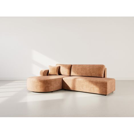 Miro - canapé d'angle gauche 4 places convertible avec coffre en velours texturé - rouille (1/5)