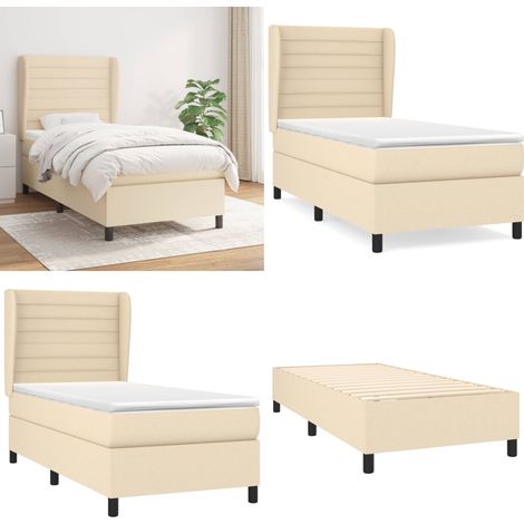 Sommier à lattes de lit et matelas Crème 90x190 cm Tissu - Lit Plateforme - Lit Double - Matelas À Ressorts Ensachés - Literie - Chambre À Coucher - Home & Living (1/5)