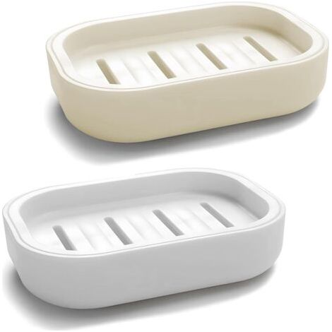 QORVA-Porte-savon, porte-savon, porte-savon portable, porte-savon sec antidérapant, convient pour salle de bain, cuisine, nettoyage facile (blanc et gris) (1/5)