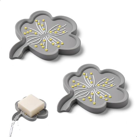 2 Pièce Support Savon avec Drainage, Porte Savon Salle de Bain, Porte Savon, Repose Savon Antidérapant et Portable, per Salle de Bain, Cuisine, Balcon, Douche, Gris (1/5)