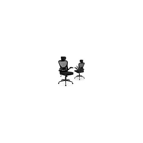 COSTWAY Sedia da Ufficio Ergonomica in Rete, Sedia Direzionale con Altezza Regolabile, Braccioli Ribaltabili, Poggiatesta e Supporto Lombare Regolabili, Sedia Girevole per Studio Casa, Portata 135 kg (1/5)