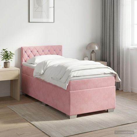 Cama box spring con colchón Rosa 90 x 200 cm Terciopelo (1/5)