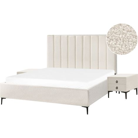 Bedroom Set Boucle SEZANNE 180 x 200 cm (EU Super King) Off-White (1/5)