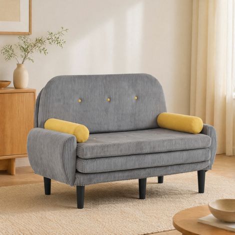 Divano multiforme reclinabile, trasformabile in letto, con 2 cuscini, velluto a coste grigio (1/5)