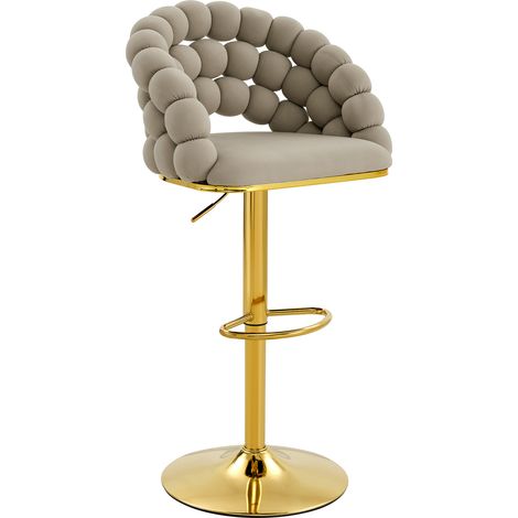 2er-Set Barhocker aus Samt, Rückenlehne mit Gliedern, vergoldetes Metallgestell, Grau (1/5)