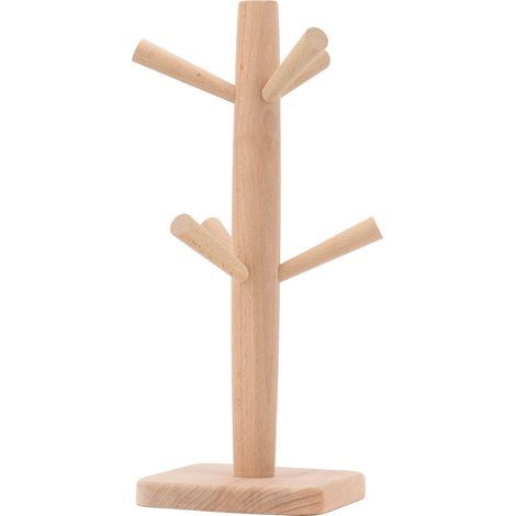Porte-tasses à café en hêtre rainuré, vendu en gros, support de rangement pour tasses et mugs, idéal pour la cuisine et la maison. (1/5)