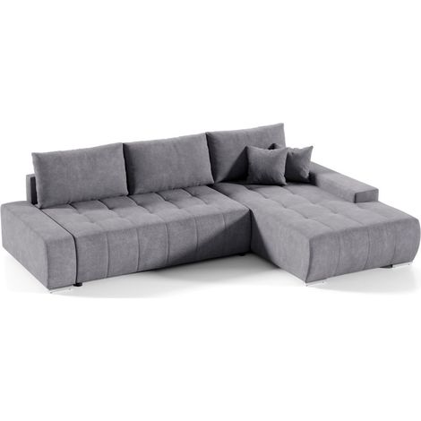 Ecksofa Sofa mit Schlaffunktion VOGAR Stoff Aston Dunkelgrau Ottomane Rechts (1/4)