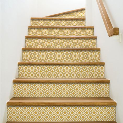 Contremarche adhésive Losange jaune et blanc Fastello 19,5x100cm x3 - Autocollante et géométrique - Revêtement mural décoratif. (1/2)