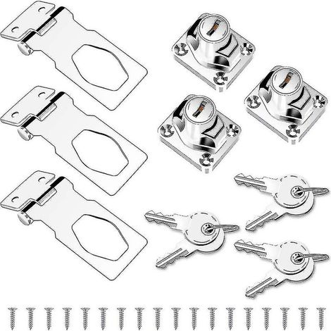 3 ensembles de loquet de serrure de porte avec clés, boucle de verrouillage de boulon de porte avec cadenas et vis (1/5)