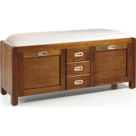 Banc à chaussures 3 tiroirs 2 portes en bois massif de Mindy Sotchy 125cm (1/5)