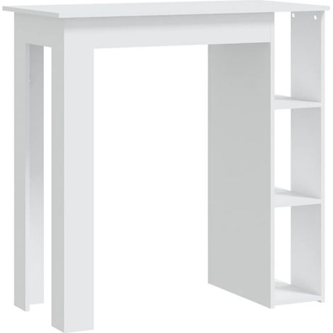 Table d’appoint multifonction table de bar avec étagère 102 x 50 x 103,5 cm bois d'ingénierie blanc DEC036448