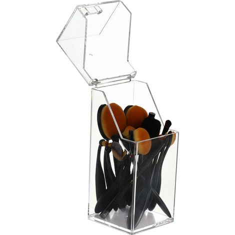 Boîte rangement pinceaux maquillage acrylique transparente anti-poussière avec couvercle pour pinceaux cosmétiques et crayon sourcils (1/3)