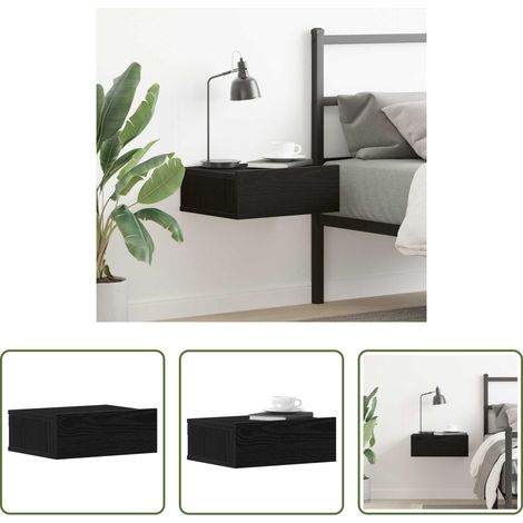 Rangement chambre - Table de chevet flottante en chêne noir 40 x 32 x 15 cm bois d'ingénierie (1/5)