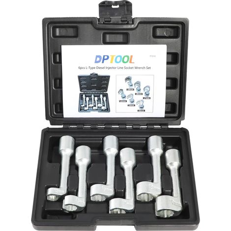 6 Pièces Douilles D'injection de Ligne D'injecteur Carburant, 1/2 Dr L-Type Diesel Injector Line Jeu clés à douille 12mm 14mm 16mm 17mm 18mm 19mm - (1/5)