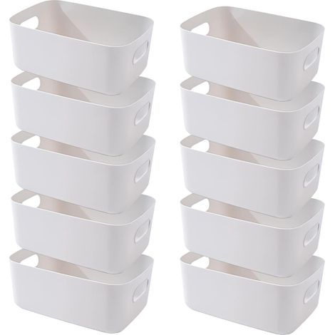 Boite Rangement Plastique,Boite de Rangement,Paniers et Boîtes de Rangement avec Poignées,Bac de Rangement Pour Cuisine,salle de bains,Bureau (Gris, 20×14.7×7cm/10 Pack)