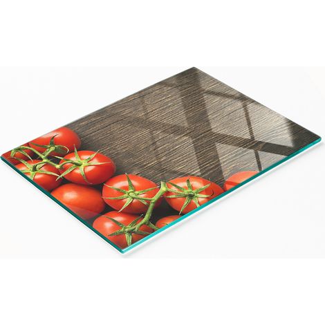 Planche à découper en verre avec motif de tomates sur fond bois, 80 x 52 cm (1/5)