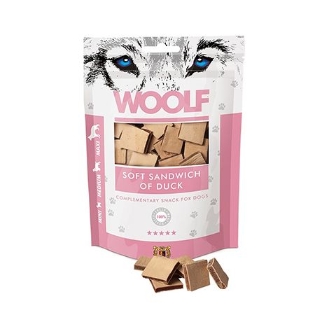 Biscotti per cani Woolf Sandwich Anatra Mini Media Maxi razze 100g