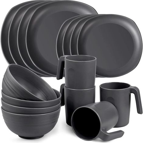 Geschirrset PP 16 Teile Speiseteller Dessertteller 16pcs-quadratisch-2 (1/5)